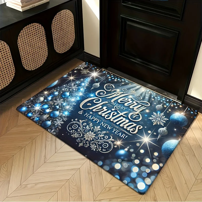 Blue Christmas Theme Shiny Star Pattern Home Warm Holiday Decoration Accessories Bathroom No-silp Doormat for Livingroom Hallway