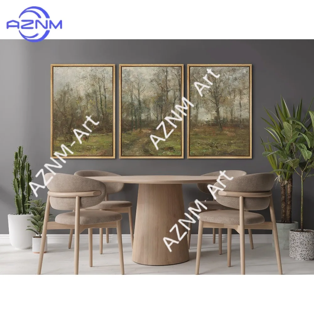 1/3PCS ，Framed Canvas Wall Art Prints  Vintage Forest Landscape Wall Art Minimalist Modern Nature Wall Art Living Room Decor
