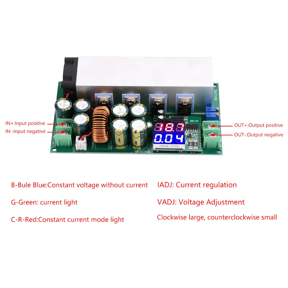 600W High Power Adjustable Step-down Power Supply Module DC-DC 12V-80V To 2.5V-50V 20A Buck Converter Constant Voltage/Current