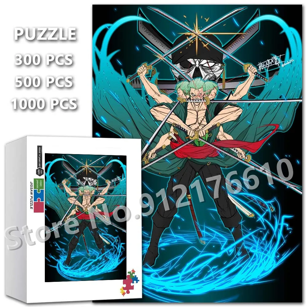 Roronoa Zoro Anime-Charakter-Puzzle, einteilig, 300/500/1000 Teile, Dekomprimieren, pädagogische Puzzles für Kinder, Spielgeschenke