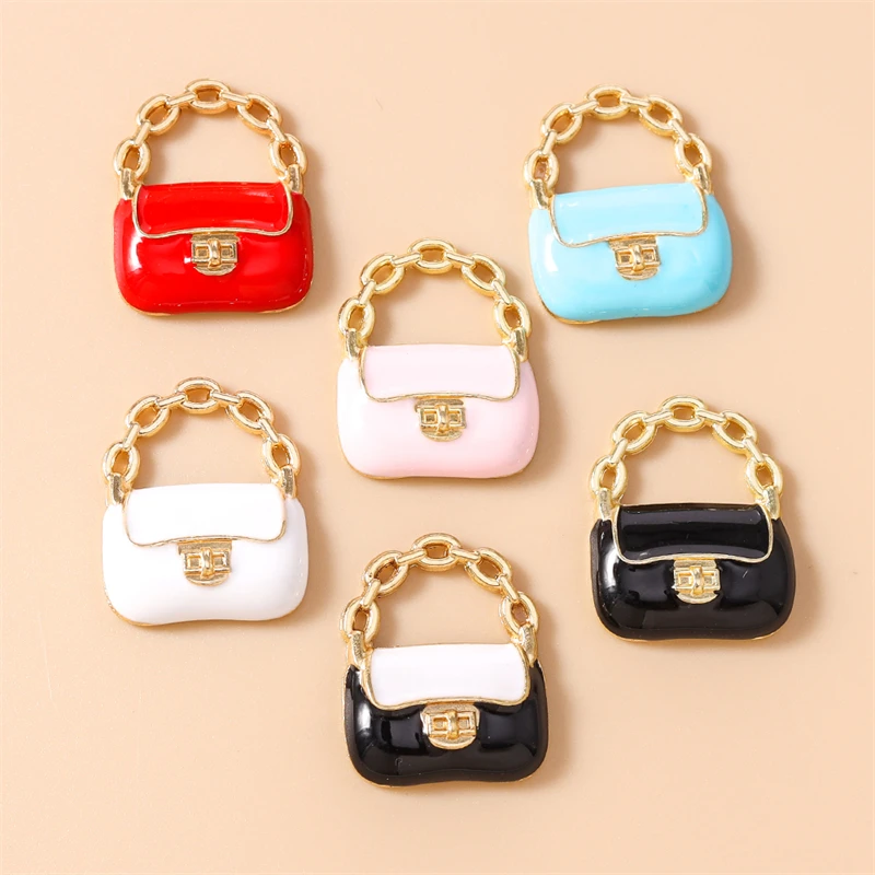 20 Stück 16 x 20 mm niedliche bunte Emaille-Handtaschen-Taschen-Charms-Anhänger für Schmuckherstellung, Tropfen-Ohrringe, Halsketten, DIY-Bastelzubehör – Detail 11