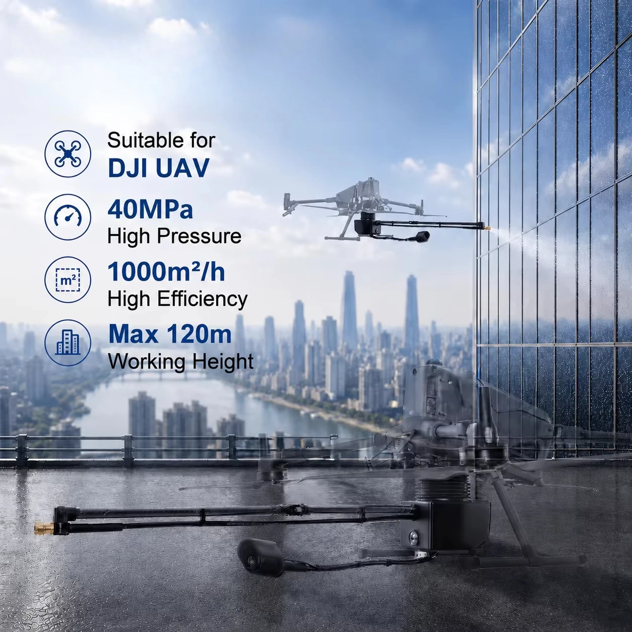 T50 High Pressure Washer Cleaning UAV System for DJI Matrice 400 Window Roof Solar Panel Facade Washing