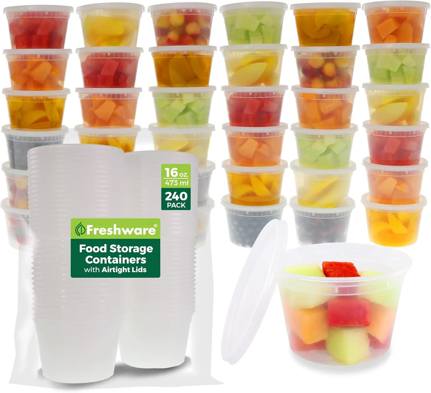 

240-Pack 16 oz Plastic Food Storage Containers with Lids, Freezer Safe, Leakproof, BPA-Free, Clear