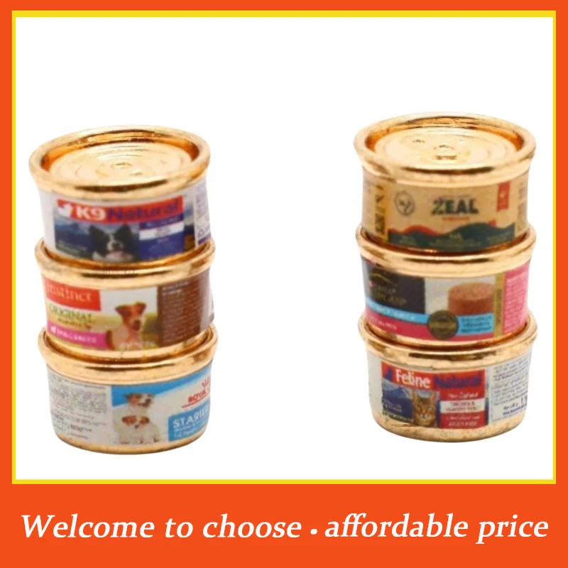Xm TH 1/5Pcs new Pretend Play Toys 1/12 Dollhouse Simulation Cat/Dog Can Mini Pet Food Toy Dolls House Home Decorations