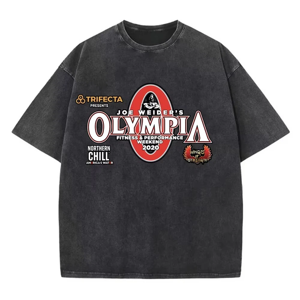

Vintage Washed Olympia Gym Fitness T Shirt Men Women Summer Casual Short Sleeve T-shirt High Quality Fashion Oversized T-shirts