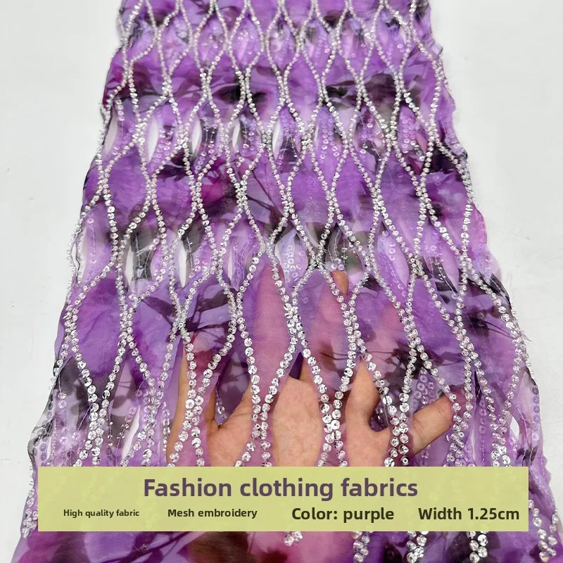 

Mesh Chiffon Bead Sequin Embroidery Fabric for Tie Dye Beading Dress Clothing Design Diy Cloth By The Yard Sewing Material