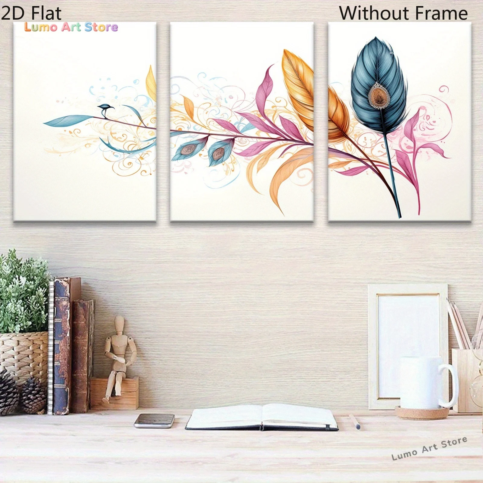 2D Flat, 2D Flat, 2D Flat 3-Panel Arab Theme Art Decor Paintings, Wall Art Canvas Prints, Living Room Home Decoration, Framel