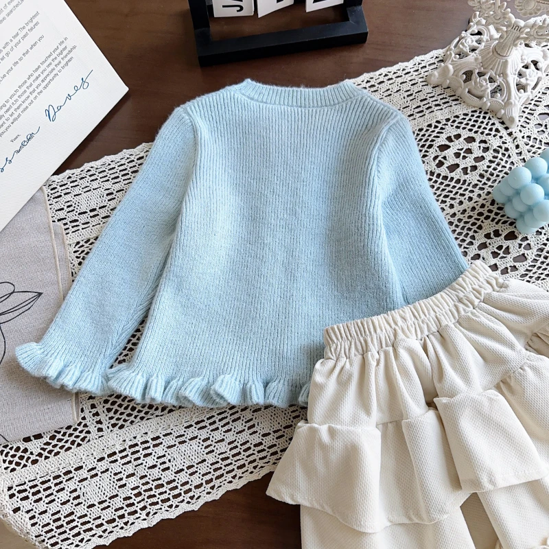 Girls Cute Baby Sweet Knit Top Spring and Fall New Girls Bow Long Sleeve Sweater  Kawaii Sweater