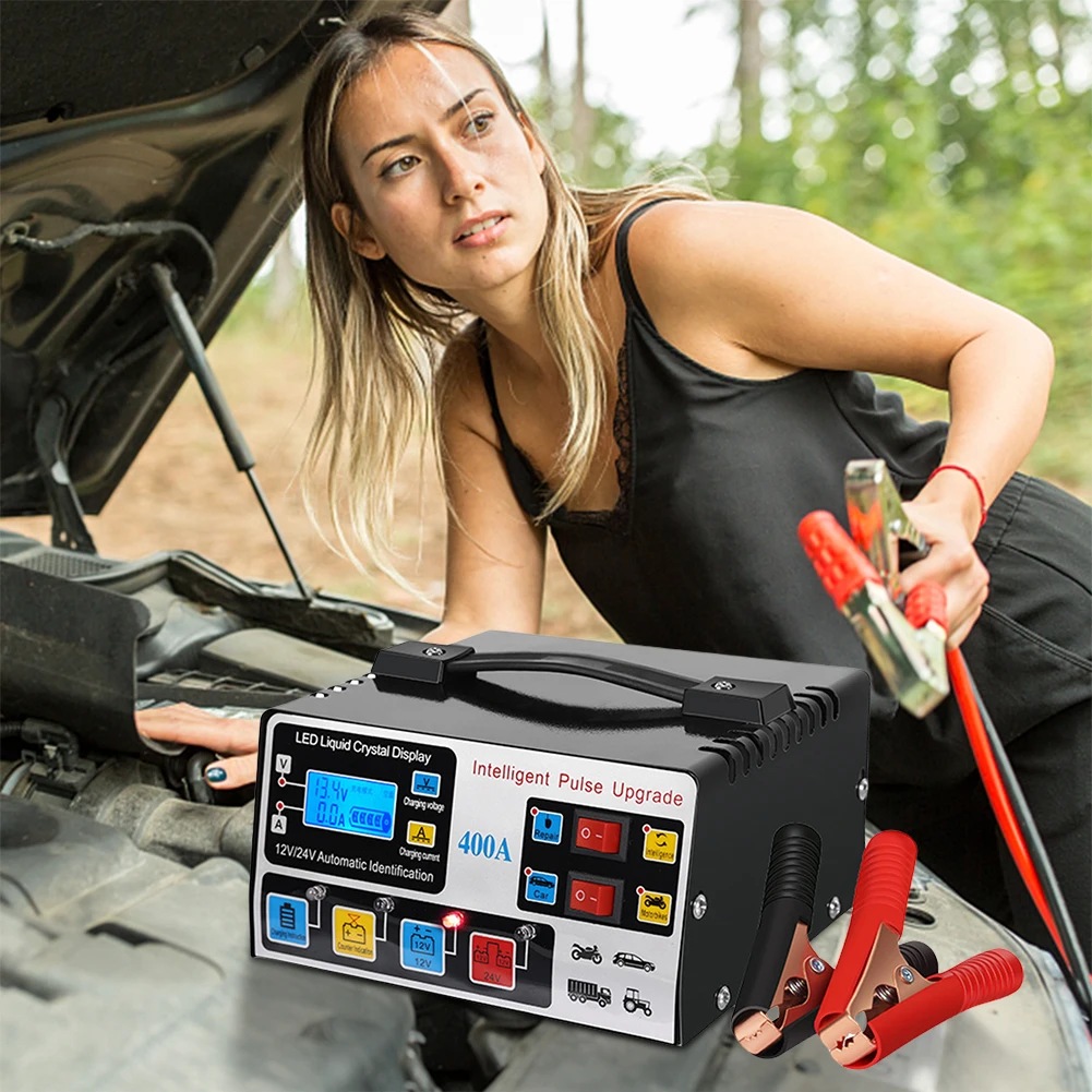 400A Heavy Duty Smart Battery Charger LCD Display Car Battery Charger Battery High Power Fast Charger Self-Stop Battery Charger