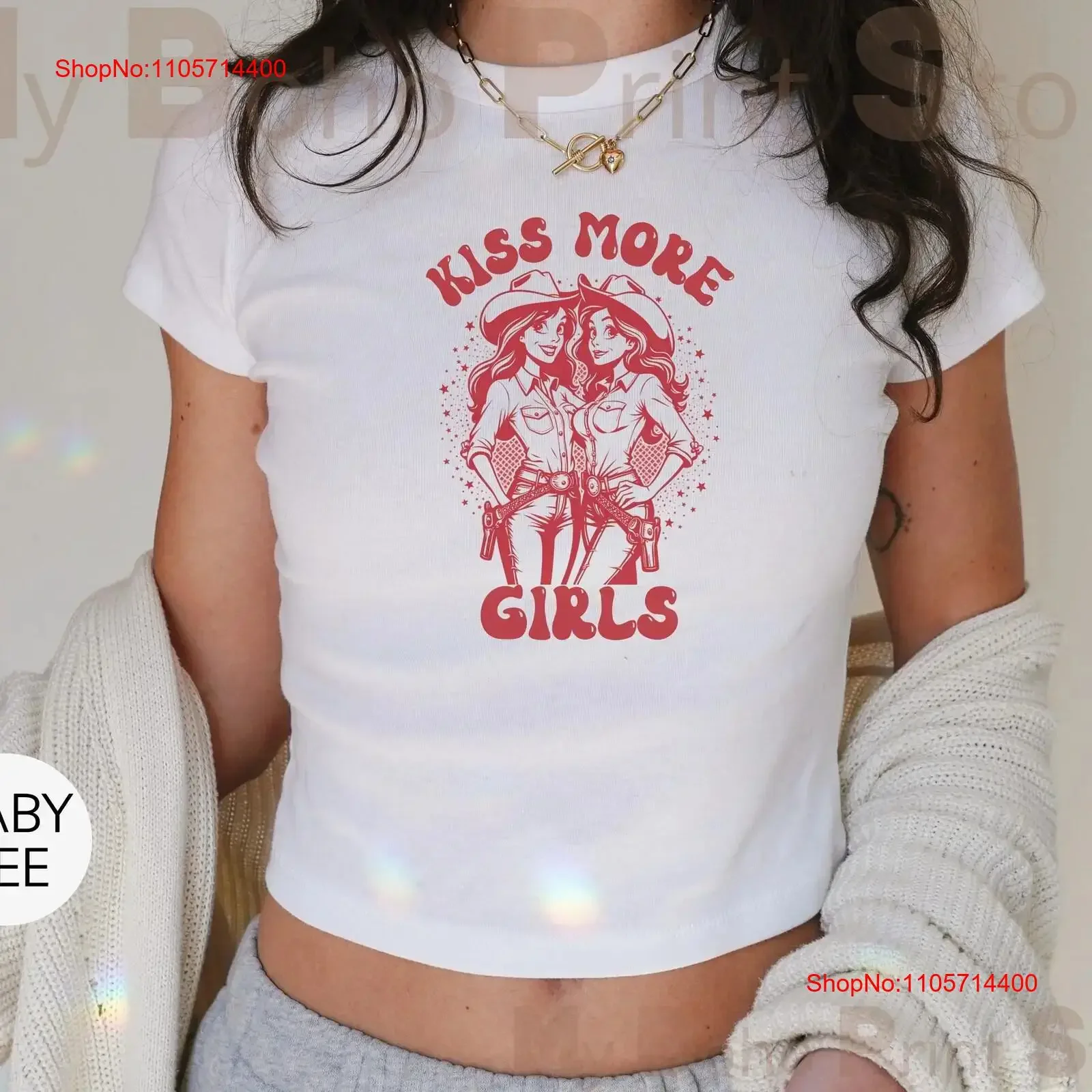 Kiss More Girls Baby T Shirt Subtle Sapphic Lesbian Bisexual Pride Cowgirl Western WLW vintage Washed Comfortable Slightly