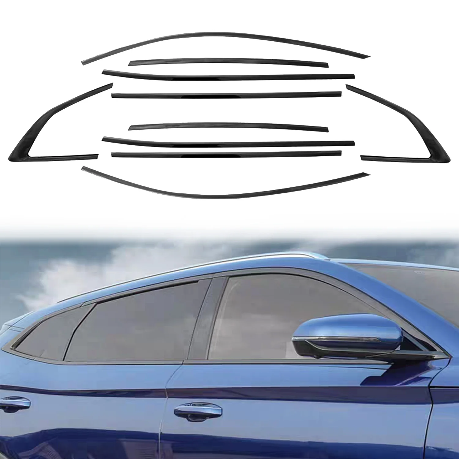 

For BYD Song Plus DM-i EV / Seal U/ Sealion 6 2023-2025 Glossy Black Exterior Side Window Sill Molding Strips Decor Trim 10pcs