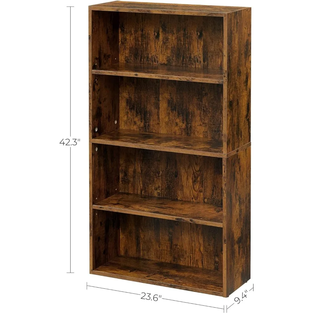 Bookshelf, 23.6 Inches Wide, 4-Tier Open Bookcase with Adjustable Storage Shelves, Floor Standing Unit, Rustic Brown