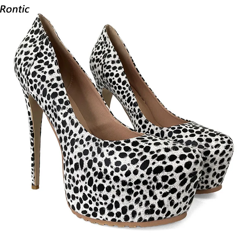 

Rontic 2023 Handmade Women Platform Pumps Stiletto Heels Round Toe Gorgeous Leopard White Dress Shoes Women US Plus Size 5-20