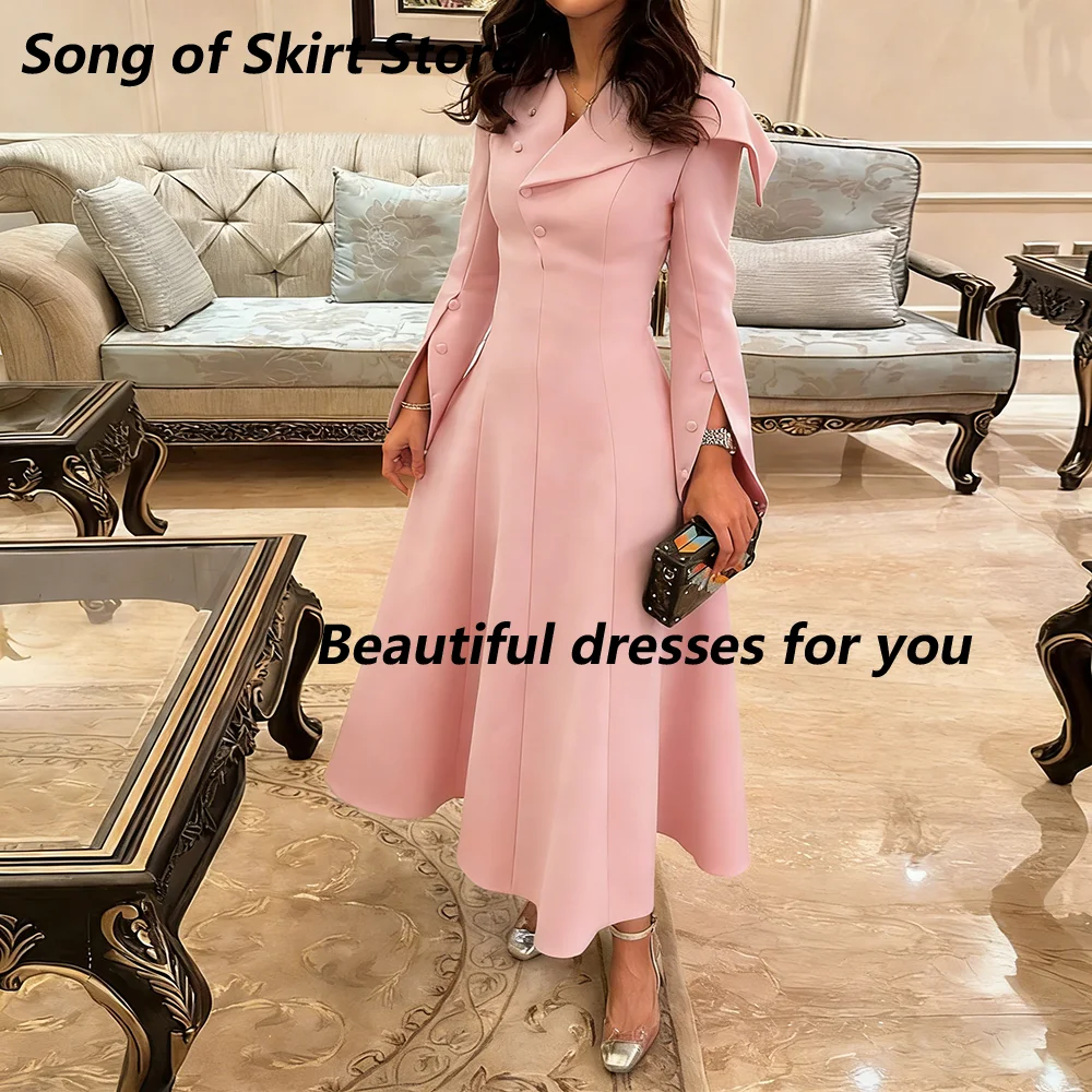 

Розовые современные вечерние платья для женщин с V-образным вырезом и длинными рукавами, элегантные вечерние платья макси А-силуэта, платье для гостей на свадьбу, индивидуальный пошив