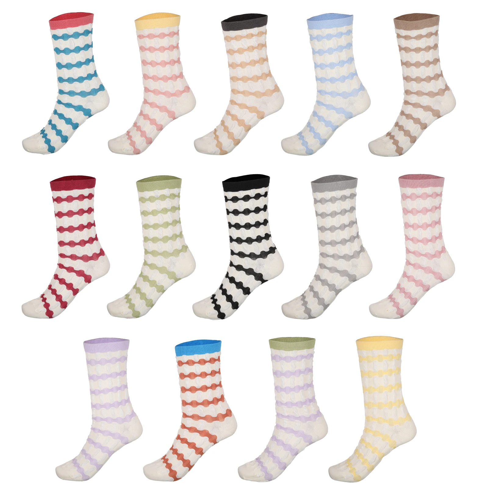 

14PCS Striped mid-calf stacked socks Creative Fashionable Printed Socks Soft Comfortable Lightweight Striped Midlength Socks