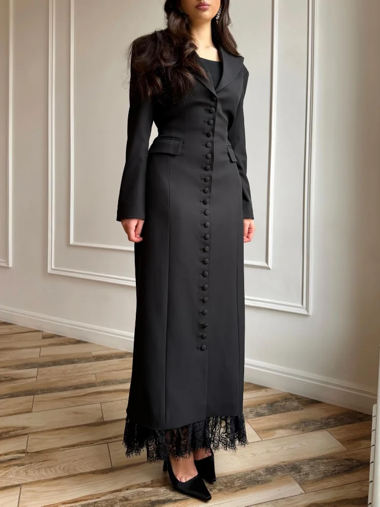 

Повседневное костюмное платье с v-образным вырезом и кружевной отделкой, женское однобортное платье с длинными рукавами и лацканами, женские повседневные платья для поездок на работу, Vestidos, весна 2026