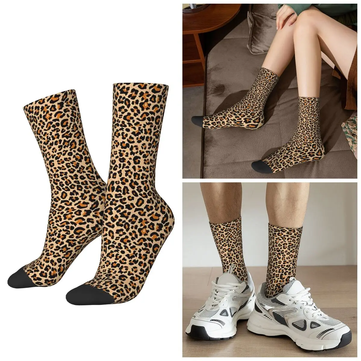 

All Seasons Leopard Spotty Print Face Mask Socks Harajuku Crew Socks Sweat Absorbing Stockings for Men Women Gifts