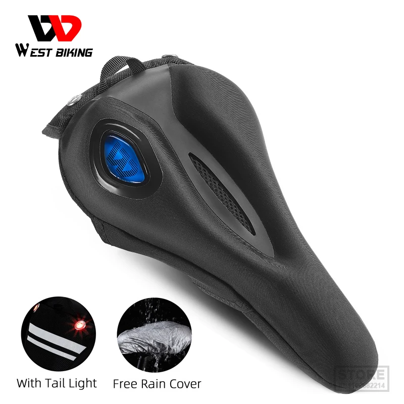 

WEST BIKING Saddle Cover with Safety Taillights Comfortable Gel Memory Foam Cycling Seat Bicycle Cushion With Rain