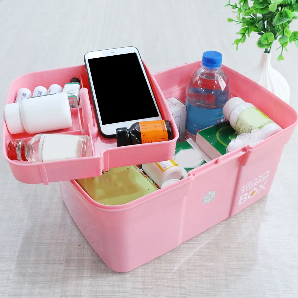 صندوق دواء 31x20x20 سنتيمتر وردي ناعم النهاية حقيبة حمل قوية للطب ومستلزمات الإسعافات الأولية صندوق الإسعافات الأولية