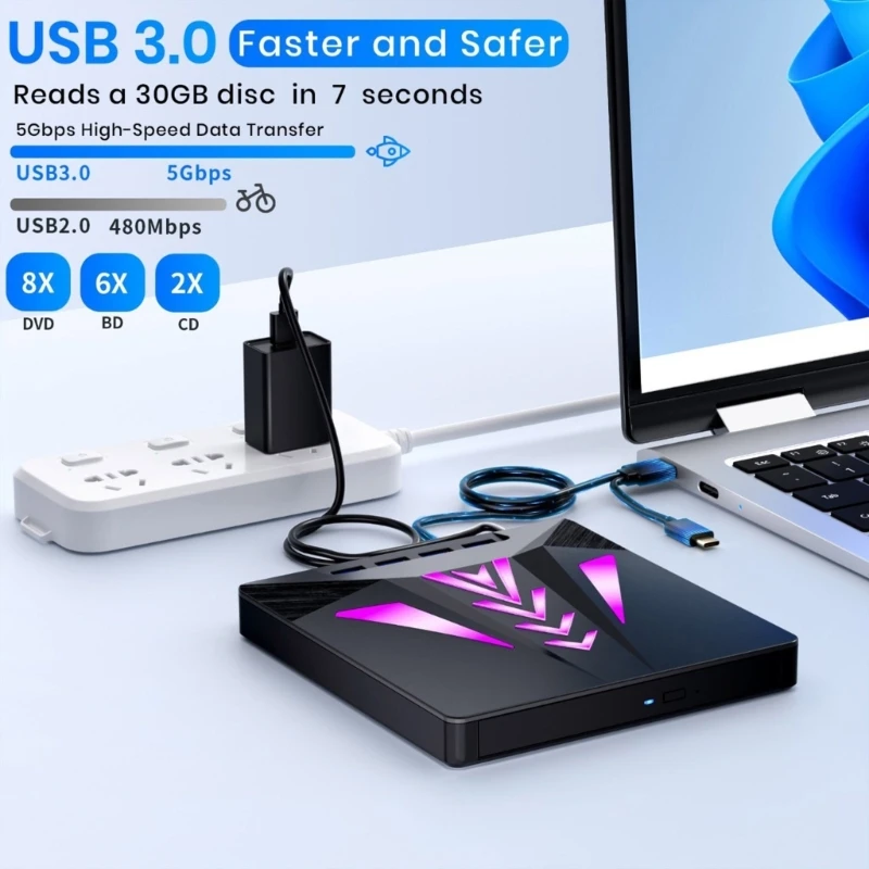 Y2GD 6 Port External Disc Drive USB Type C Portable Disc Player Writer Reader Writer
