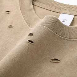 300gsm Heavy Thick Ripped Holes Short Sleeves T-shirt Solid Color Streetwear Oversized Casual Tees Summer Harakuju Tees