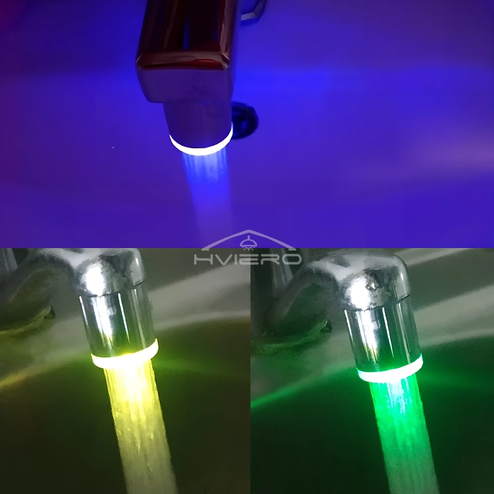 Đèn LED Vòi Nước Streamer 7 Màu Thay Đổi Nhiệt Độ Cảm Biến Ánh Sáng Sen Tắm Vòi Phun Đầu Bếp Phụ Kiện Phòng Tắm
