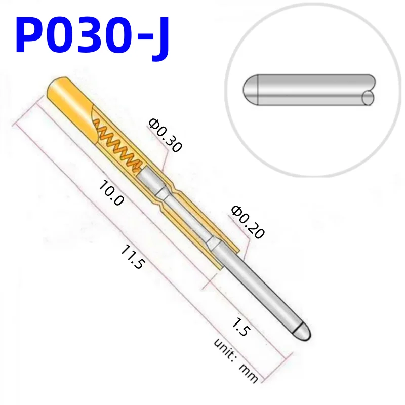 20/100PCS P030-J Small Round Head Spring Test Probe Pogo Pin P030-J1 Dia 0.30mm Needle 11.5mm Circuit Board Test Pin 0.20mm