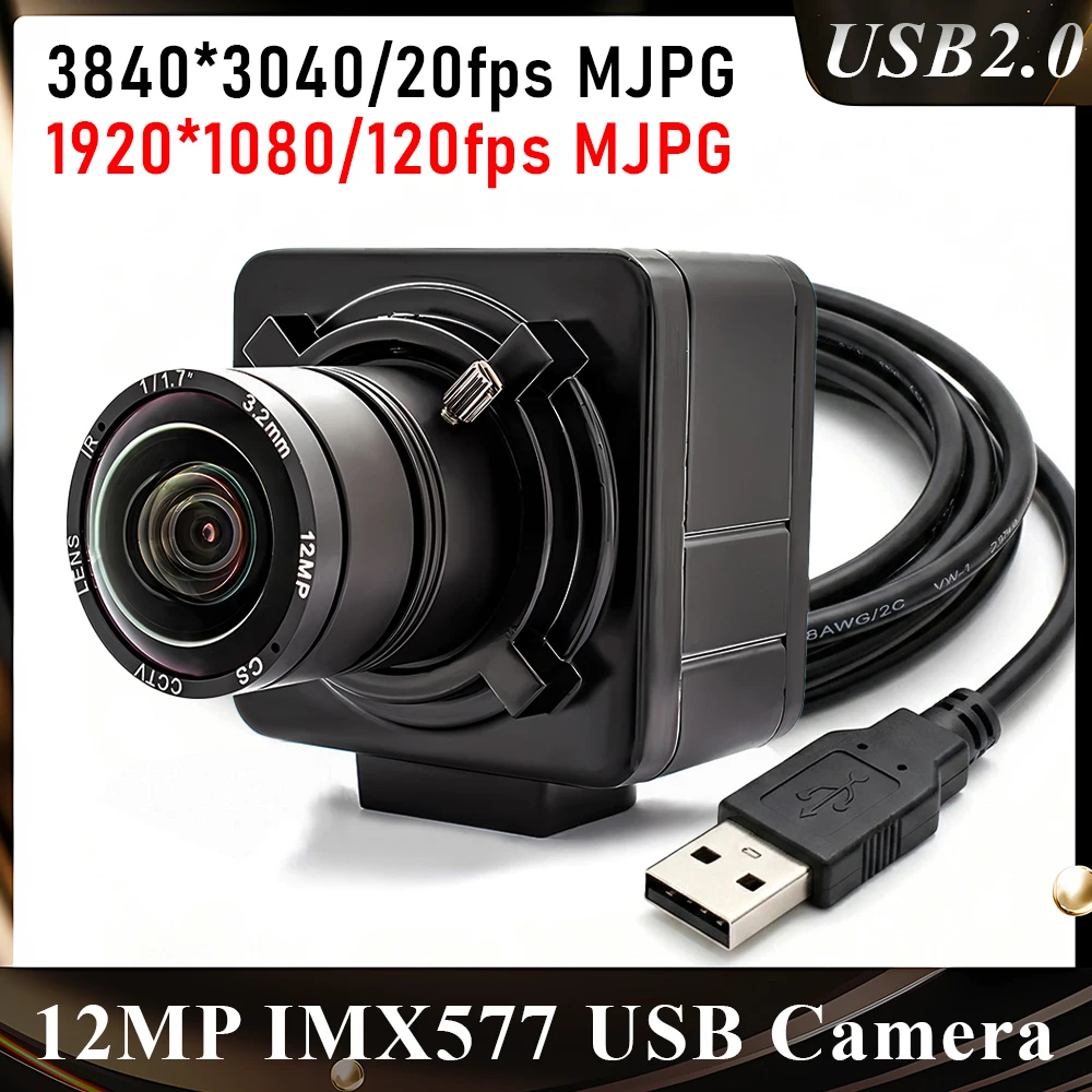 IMX577 12MP USB Camera 1080P 120FPS High Speed With 3.6-10mm Varifocal Zoom Lens Metal Housing UVC Plug Play Machine Vision DIY