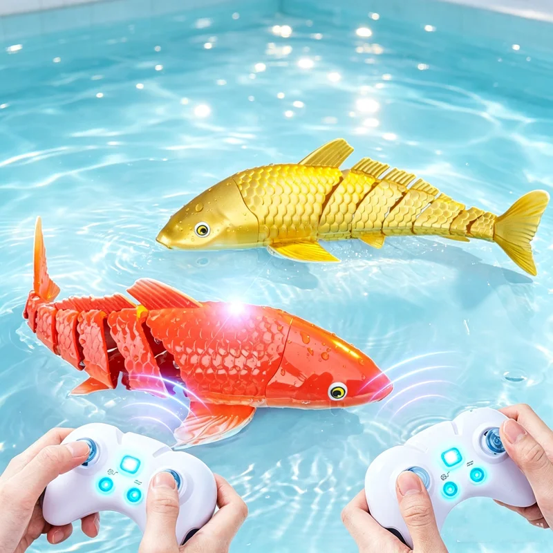 2.4G RC Simulation Goldfish With Lights Remote Control animal koi Swimming Lifelike Fish Kids Toys Water Outdoor bath pools Game
