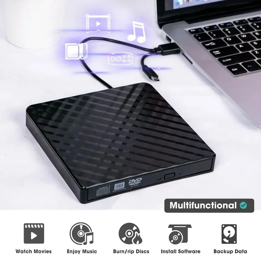 Slim USB3.0 Type‑C External DVD RW CD Writer Drive Portable Burner Reader Player Optical Drives For Laptop PC Mac Notebook