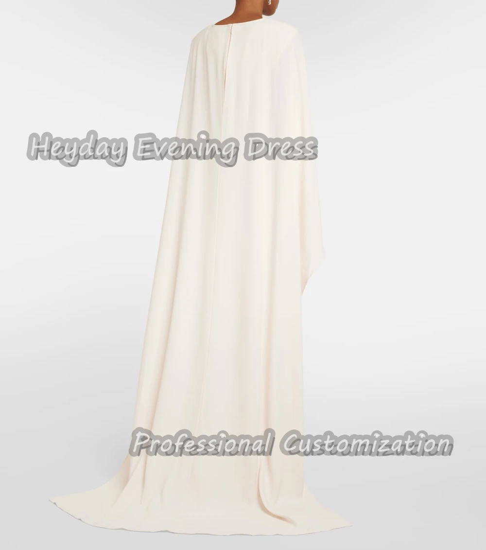 Heyday Scoop Neckline Saudi Arabia Long Sleeves Straight Prom Gown Crepe Floor Length Elegant Evening  Dress For Women 2024