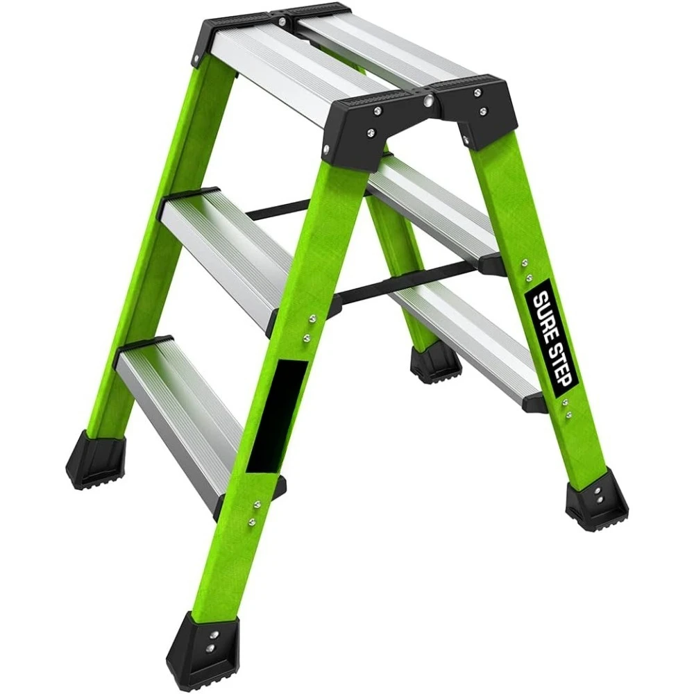 

Лестница из стекловолокна, двухсторонняя стремянка, 3-ступенчатый, емкость 1AA, 375 фунтов, Hi Viz, зеленый