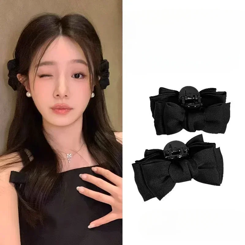 Cabeça de princesa laço preto pequeno garra de cabelo feminino menina grampo de cabelo clipe lateral testa franja estilo de cabelo clipe doce cocar novo