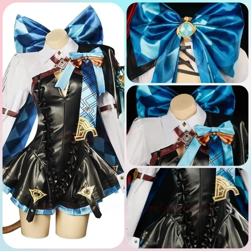 Disfraz de Lyney Lynette versión de cuero 2025, conjunto completo Genshin Impact Lynette Lyney, traje de Cosplay, uniforme, trajes