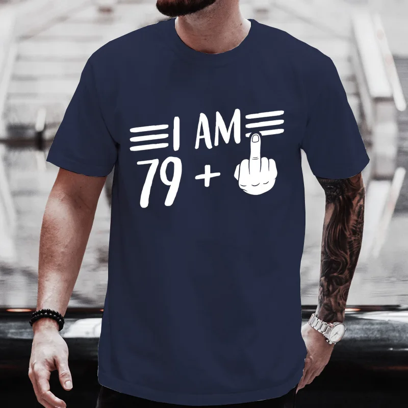 Mens Crew Neck T Shirt I Am 69 Plus Middle Finger Graphic Tee Funny 70th Birthday Sarcasm Casual Mens Tops For Celebration Wear