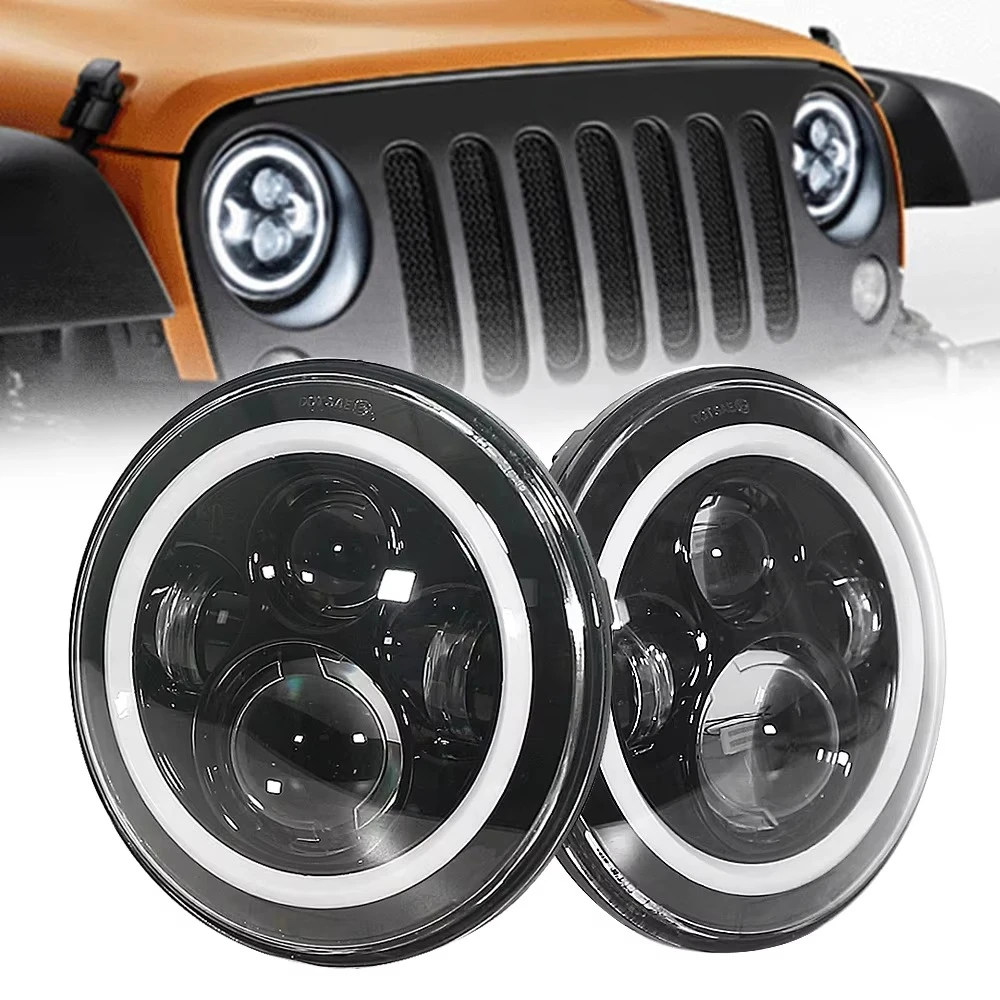 

STLF Wholesale Price Car Led Headlight Dot 7 Round Headlight Wiht Angle Eye Amber Turn Signal Led Headlight for Wrangler