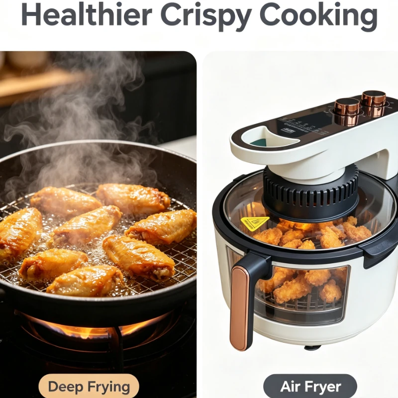 Large Capacity Visible Air Fryer With Dual Control Knobs Oil Free Healthy Cooking For Home Kitchen Appliance