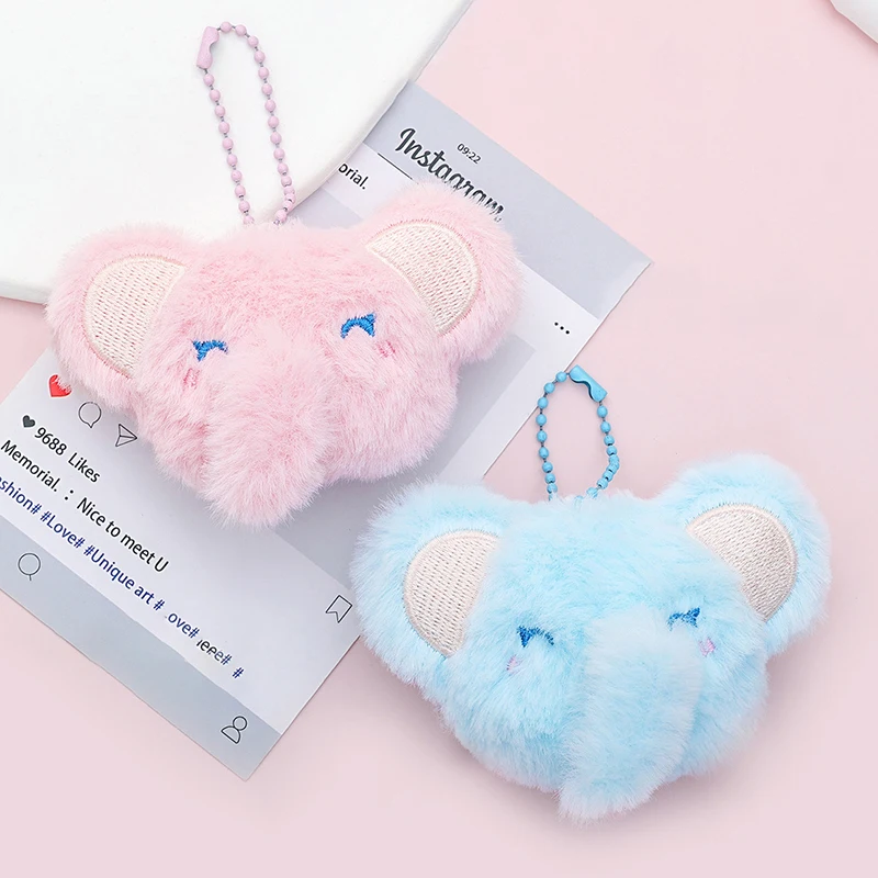 Cartoon Little Elephant Head Plush Keychain Cute Plush Stuffed Toys Keychain Pendant Backpack Decoration Accessories Gifts