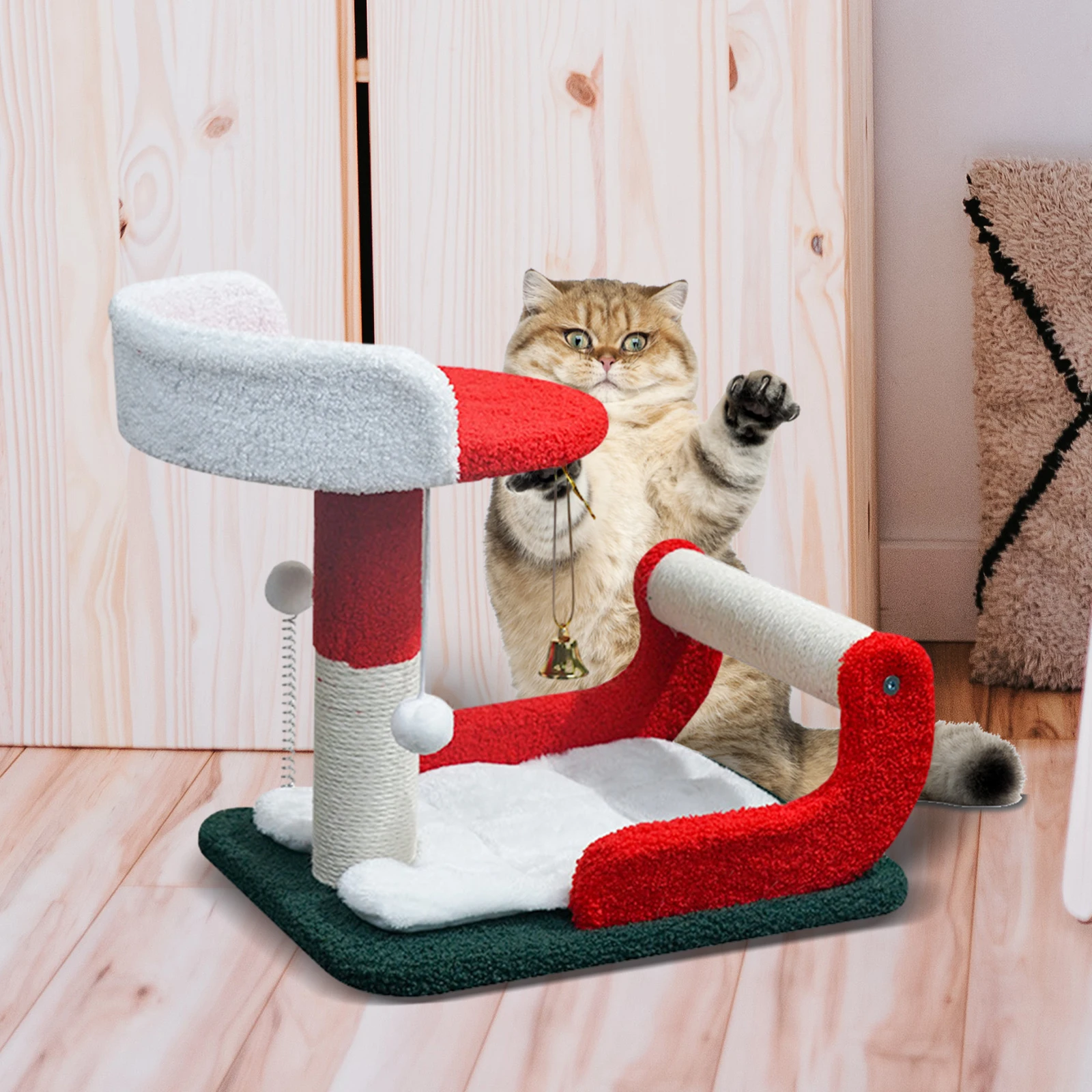 Christmas Cat Scratcher Post for Indoor Cats Scratching Board Pet Supplies Playing Cat Bed House Interactive Grinding Claw Rest