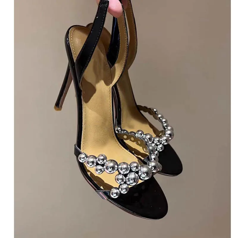 

European and American Light Luxury Sexy High-heeled Rhinestone Round Toe Open Toe Sandals for Women's Nightclub Runway Shoes