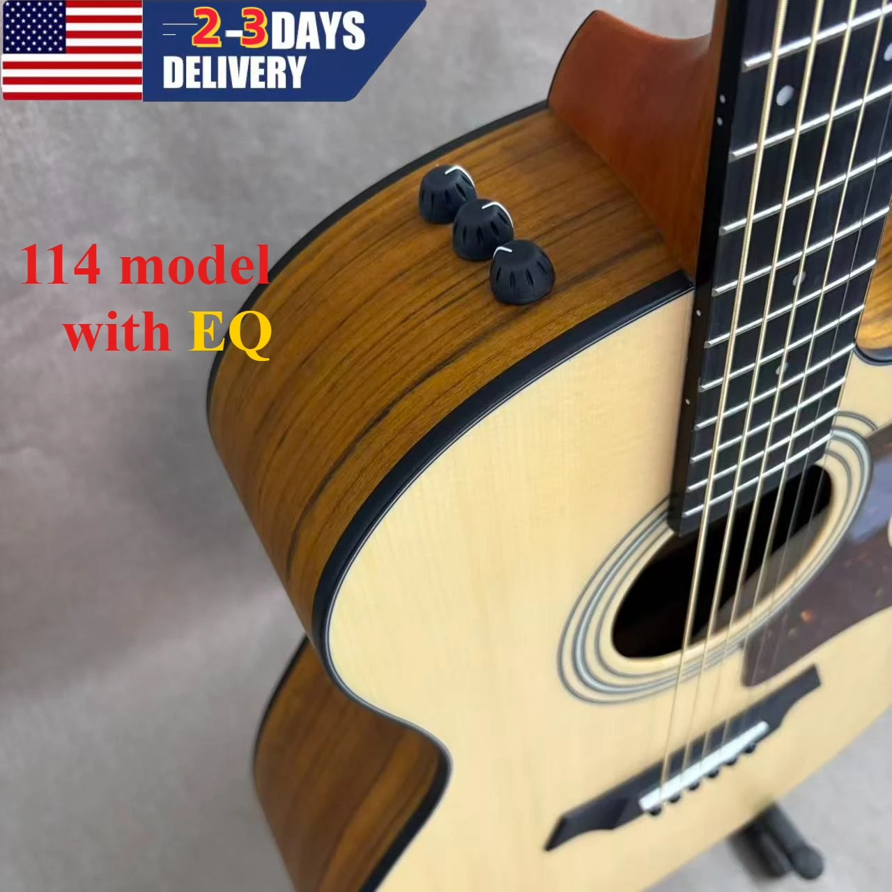 Surprise Discount Featured Corner Cut Design Acoustic Guitar 114 with EQ Spruce Top Walnut Back Side Panel 6 Strings Suitable As A Gift Instrument