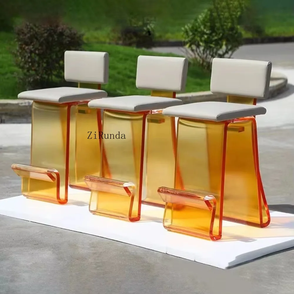 Kursi bar akrilik transparan modern dengan jok kulit