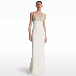 Elegant Party Dresses Woman Lvory Jersey Pearl Bespoke Occasion Gown Straight Square Neck Long Dresses 2024