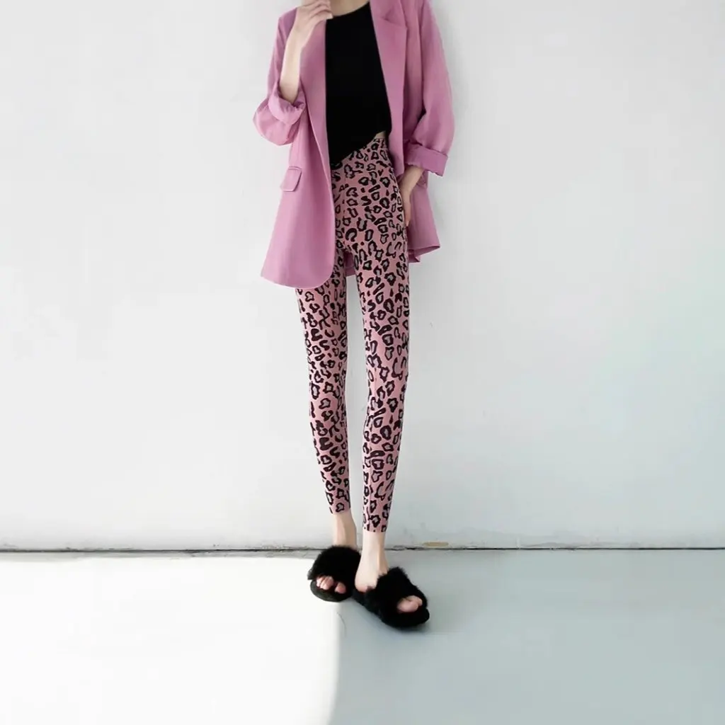 

Leopard Print Leggings 695 Autumn Winter Warm Thickened Imitation Cashmere Shark Pants K-Style Slimming Nine-Point Pants