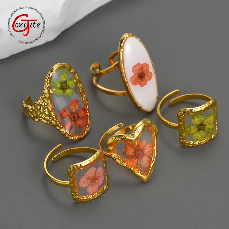 Goxijite New Style Ring For Women Girls Stainless Steel Rubber Sealed Eternal Flower Rings For Mother's Day Best Jewelry Gift