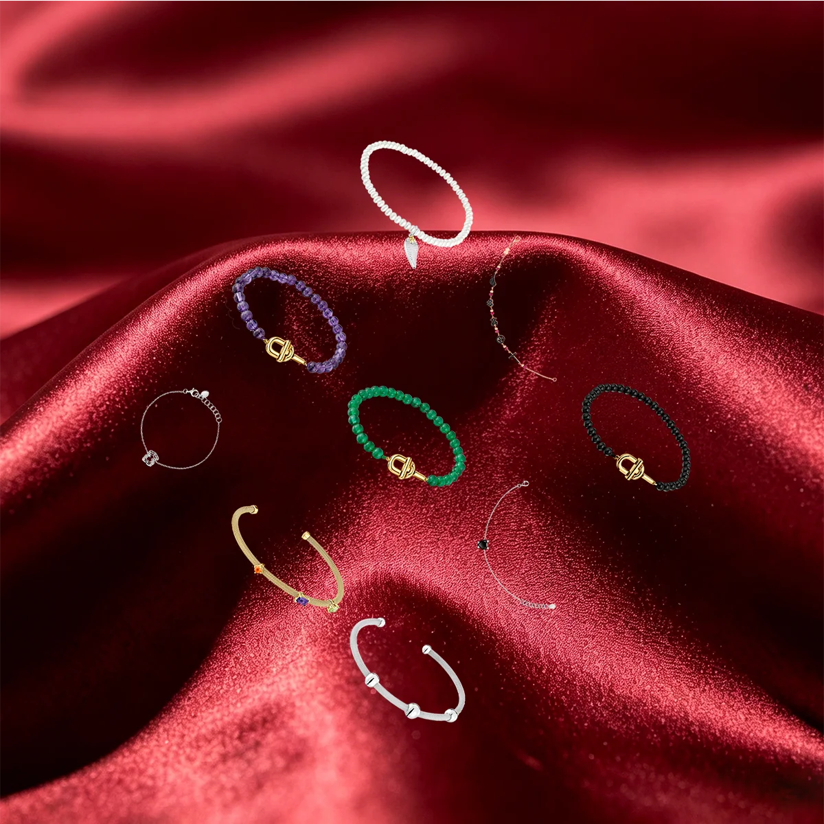 

Multicolor Round Bead Bracelet Wing & Cross Charms Mesh Open Bangle Minimal Single Stone Thin Chain Trendy Wrist Ornament