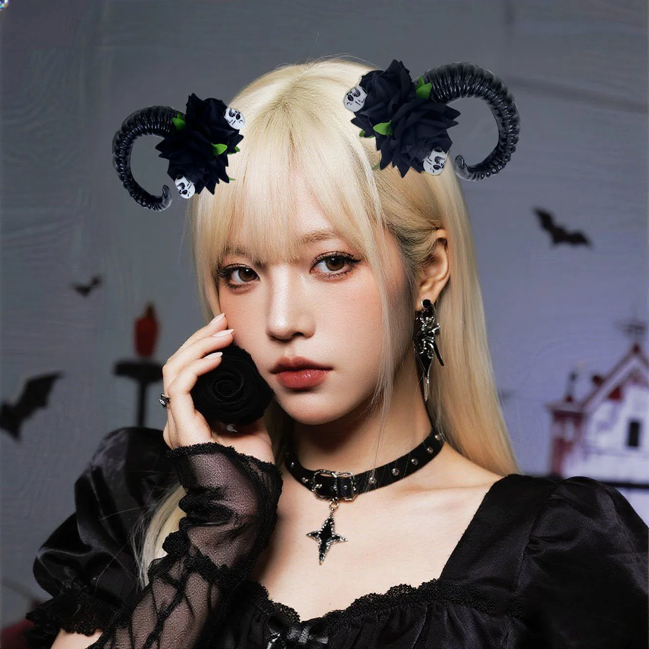 

Halloween Little Devil Rose Hair Accessories Girl Cos Devil Hairpin Cells Cows Cells Skeleton Gothic Headdress Personality