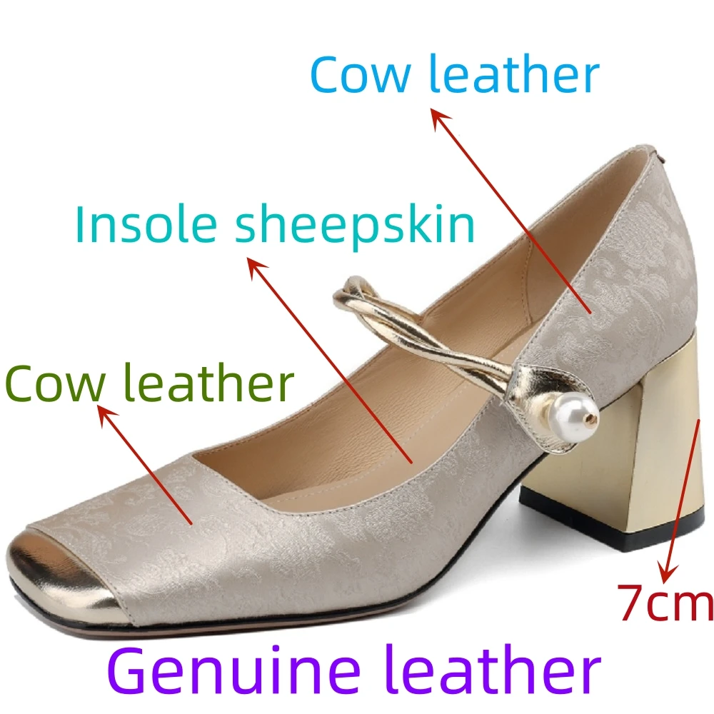 【JOCHEBED HU】New Elegant Summer Genuine Leather Shoes Woman Pumps Square High Heels Dress Party Wedding Lady Shoes 33-43