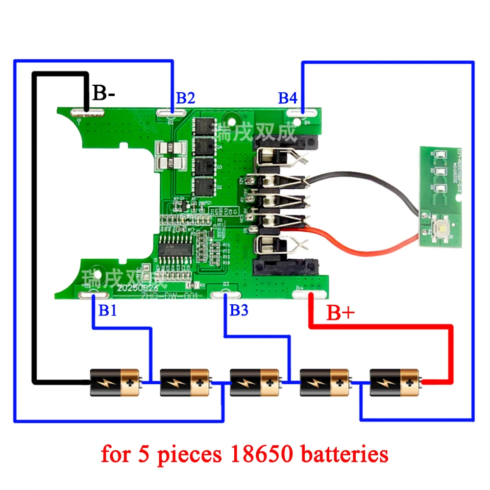 Elektrowerkzeug Li-Ionen-Akku-Gehäuse PCB Ladeschutz-Platine für Dewalt 18V 20V DCB180 DCB200 Akkugehäuse – Detail 8