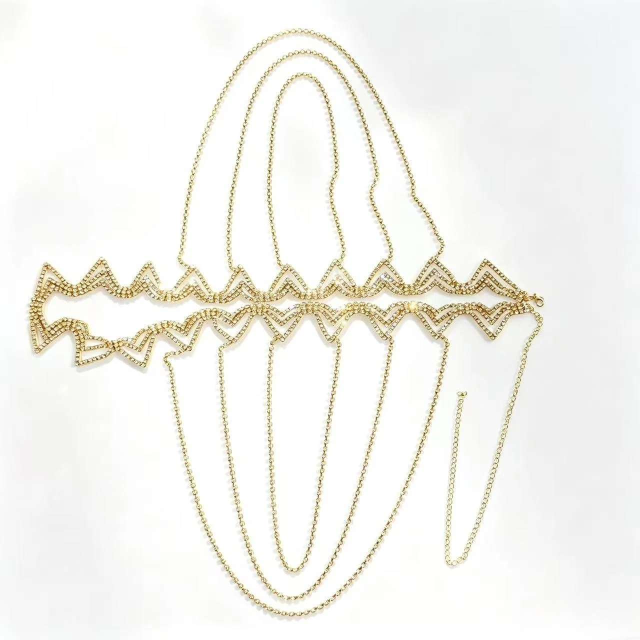 Fashionable temperament, diamond studded geometric shoulder chain, banquet wedding dress, multi-layer tassel body chain accessor
